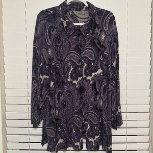 Vikki Vi Purple Paisley Button Front Tunic Blouse Plus Size 4X USA VX141016 VTG